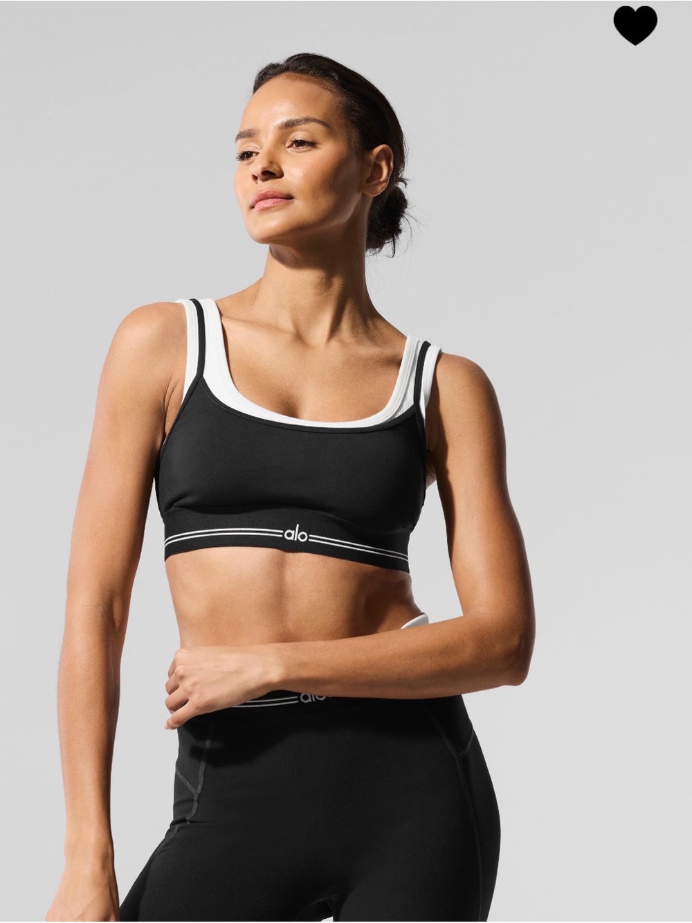 ALO Yoga Black Airbrush Better Together Sports Bra with White Trim size medium